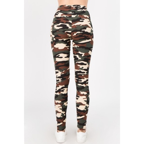 Mid Waist Camo Print Leggings Skinny Pants Long - Picture 3 of 7